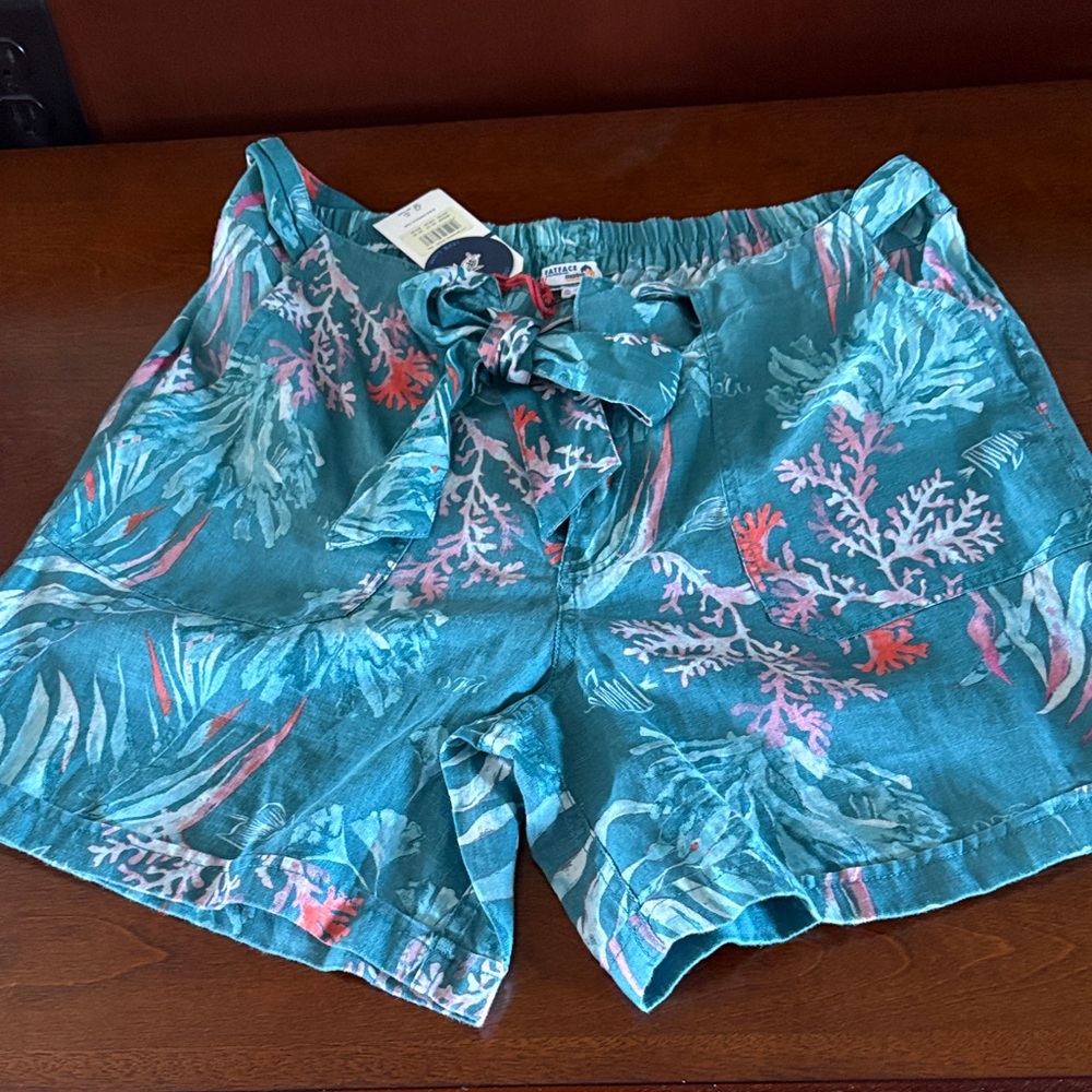 Fat Face Teal and Coral Linen Shorts